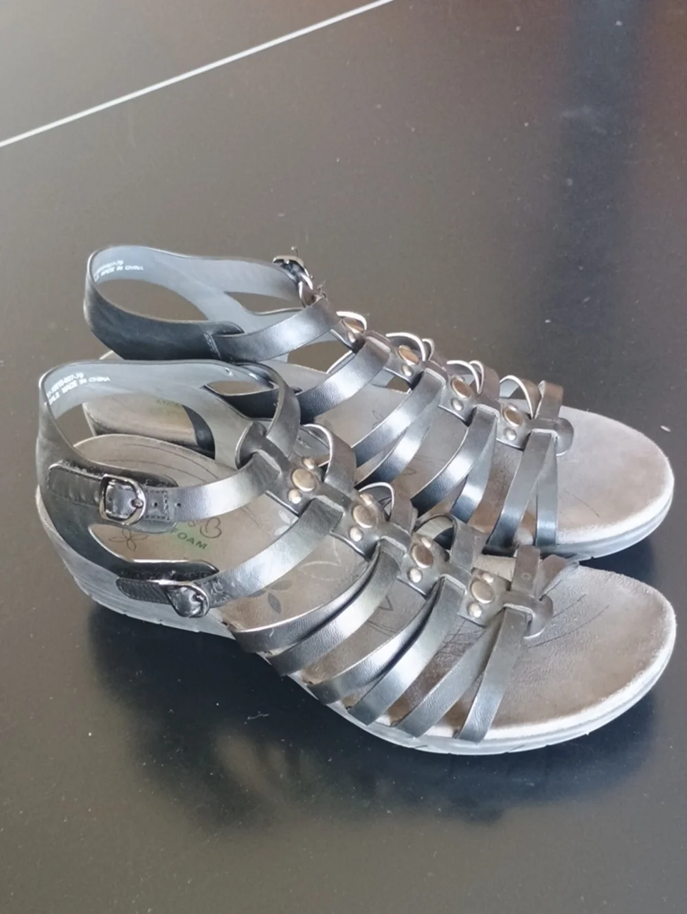 BareTraps Black Strappy Gladiator Sandals with Buckle Accents
